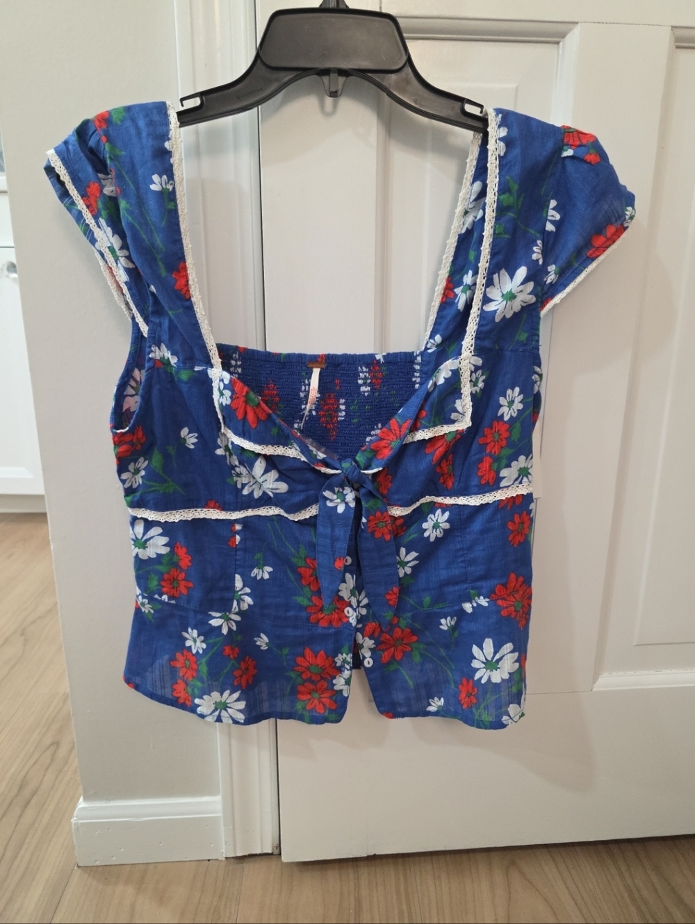 Free People Call Me Baby Blouse Blue Daisy Size L - Picture 5 of 7